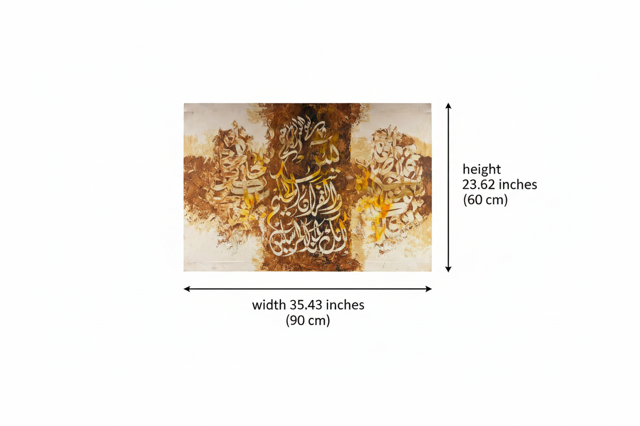 Dimension diagram: canvas width 35.43 inches (90 cm), height 23.62 inches (60 cm), white background with original art