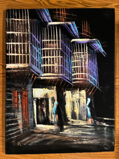 Ancient Alleyway at Night — Original Oil Painting on Canvas