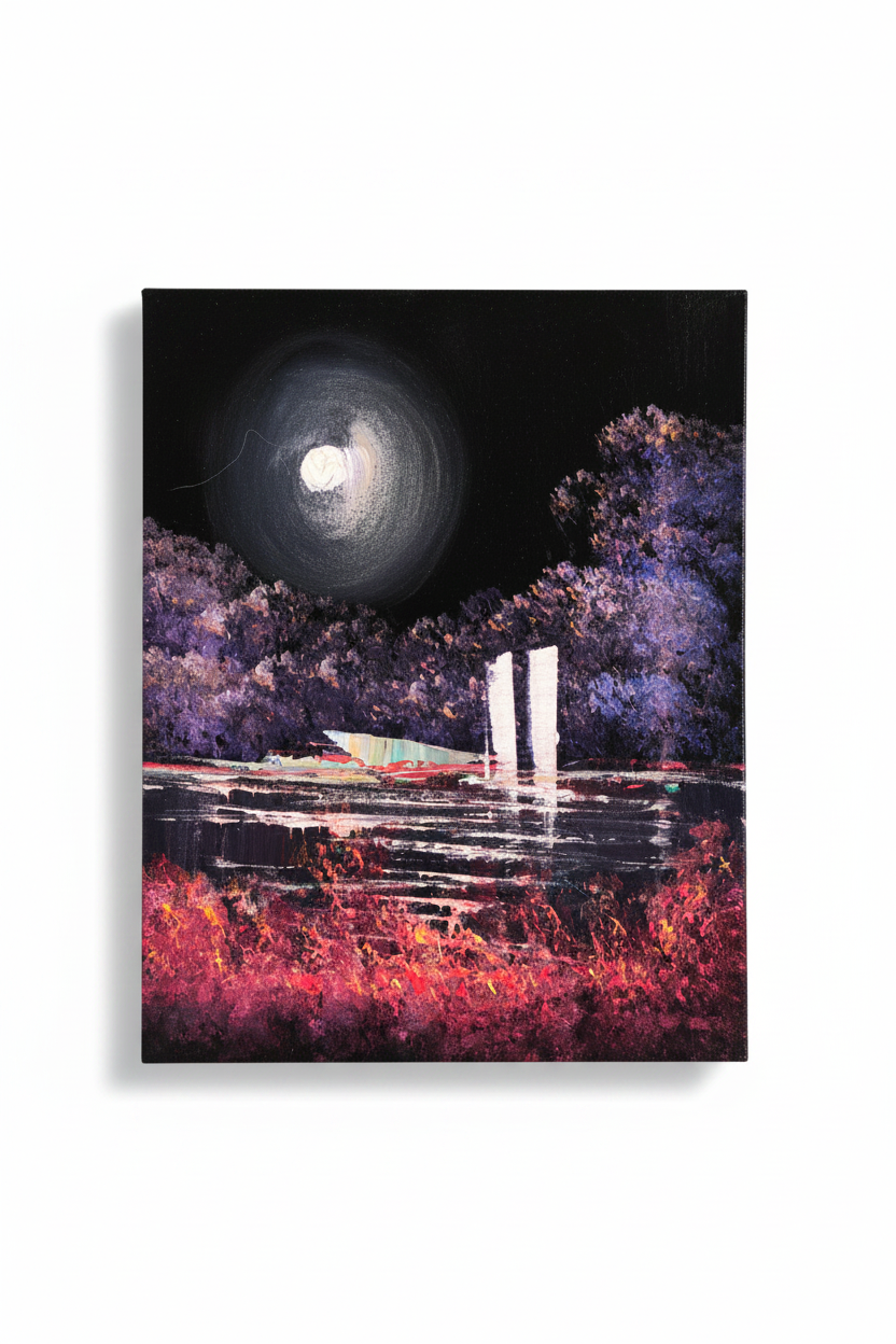 Moonlit sailboats night canvas art on white background product photo