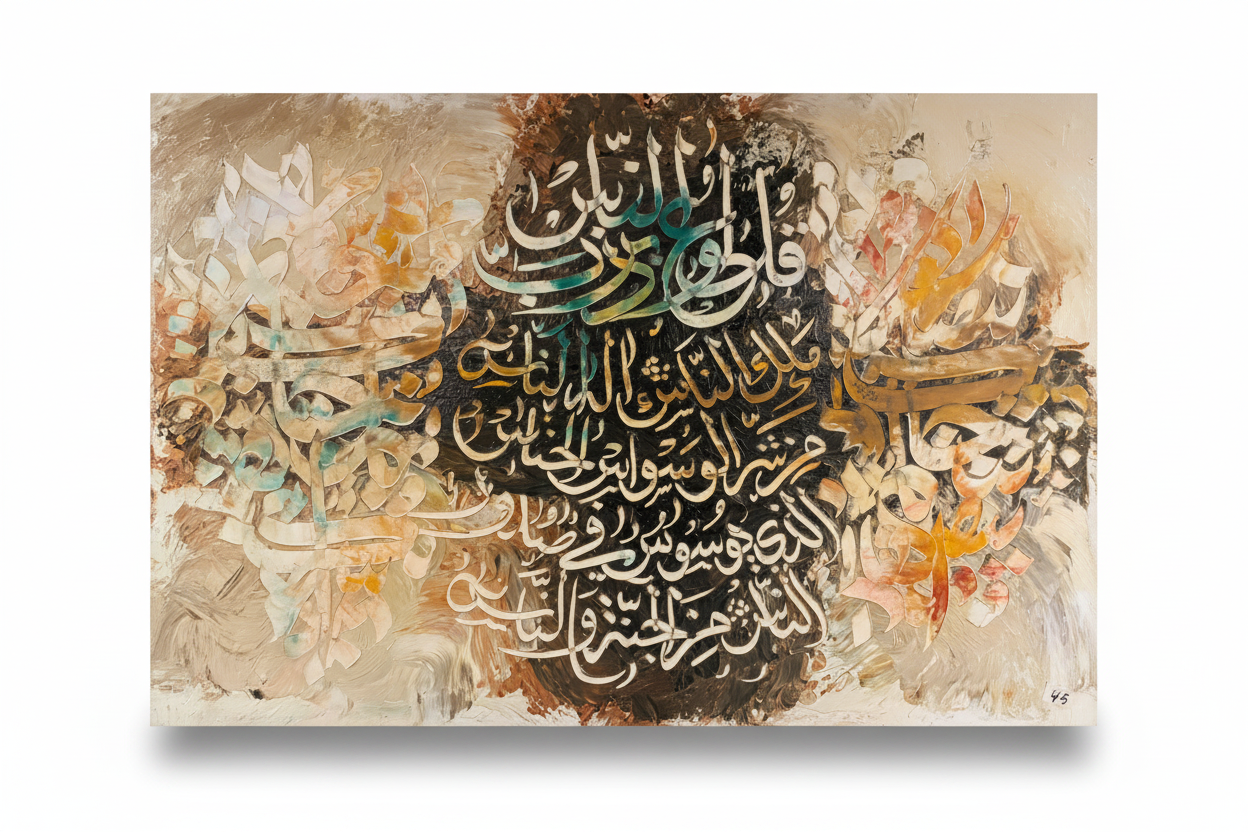 Surah An-Nas Islamic calligraphy canvas art on white background with shadow, no frame
