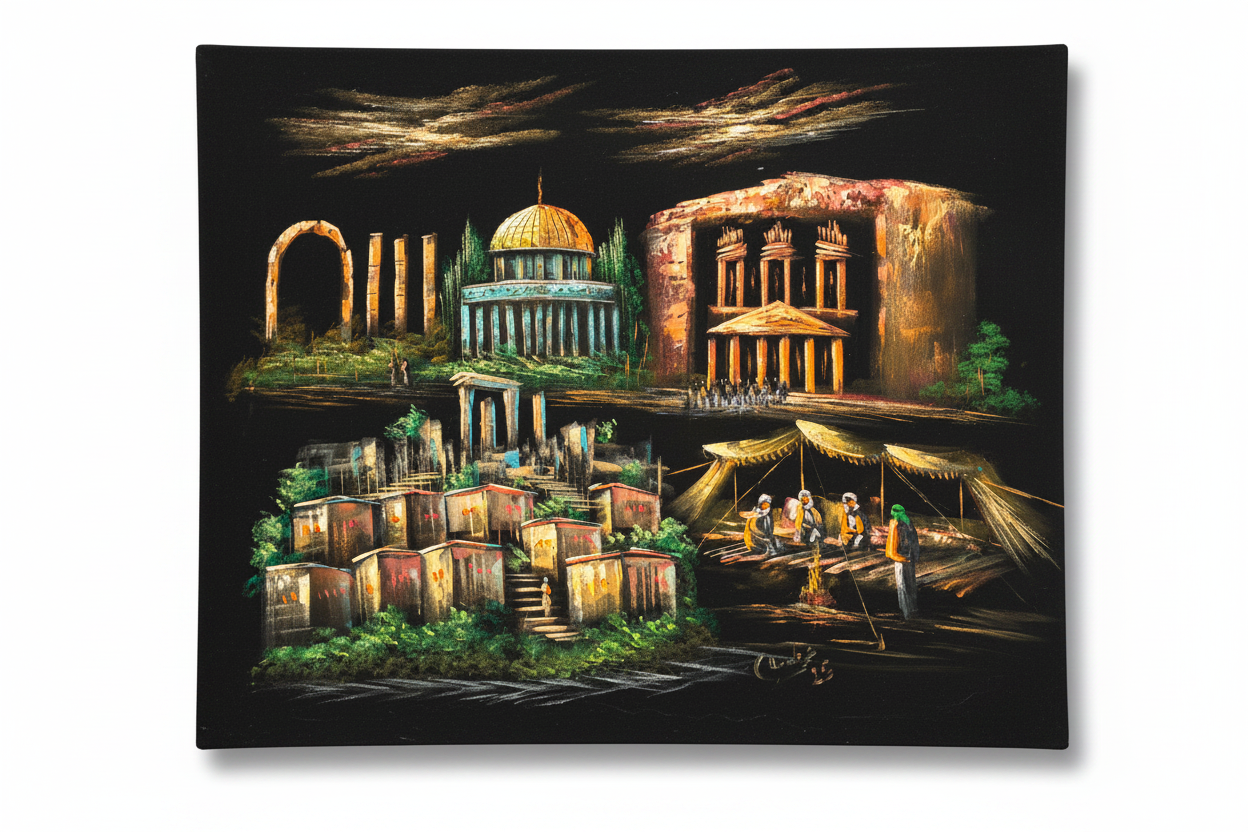 Four Wonders of the Holy Land original oil painting on white background with shadow — 39.4 x 31.5 inches canvas art