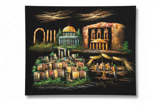 Four Wonders of the Holy Land original oil painting on white background with shadow — 39.4 x 31.5 inches canvas art