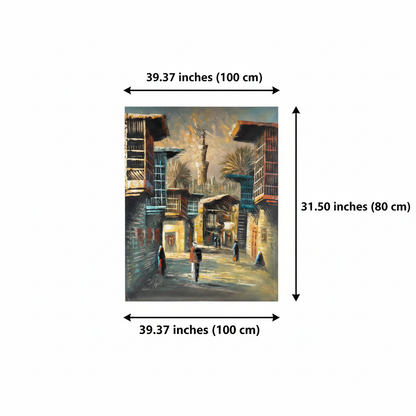 Dimension diagram showing 39.37 inches (100 cm) width and 31.50 inches (80 cm) height for the original oil painting