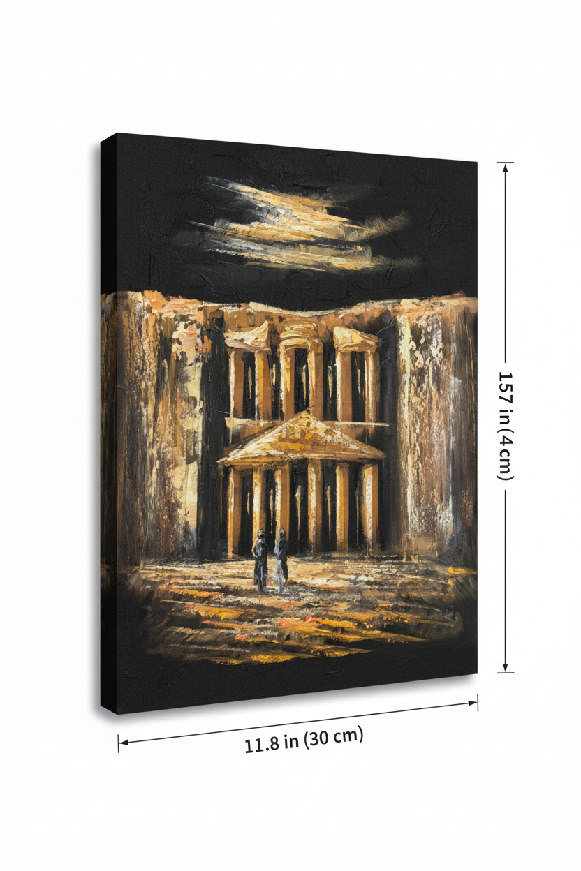 Petra Treasury night canvas art with dimensions 11.8 inches wide x 15.7 inches tall 30cm x 40cm