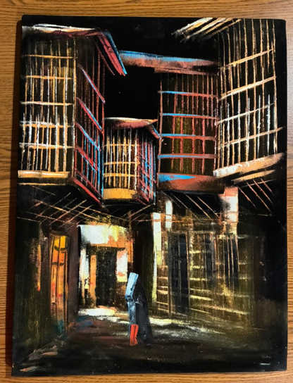 Heritage Alleyway at Night — Original Oil Painting on Canvas