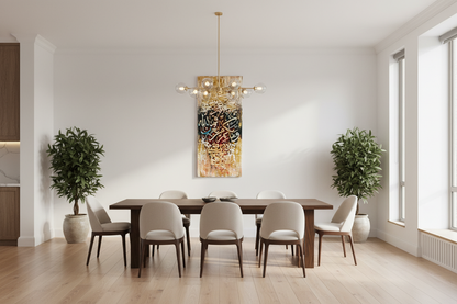 Wa Fabiayyi Ala Rabbikuma Surah Ar-Rahman calligraphy canvas wall art in a spacious open area showing scale, no frame