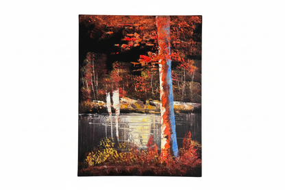 Autumn forest lake night fine art canvas on white background product photo