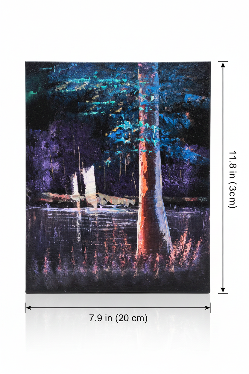 Dark forest night canvas art with dimensions 7.9 inches wide x 11.8 inches tall 20cm x 30cm