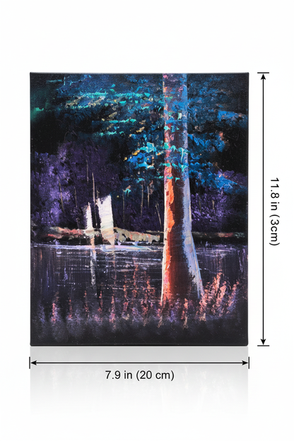 Dark forest night canvas art with dimensions 7.9 inches wide x 11.8 inches tall 20cm x 30cm