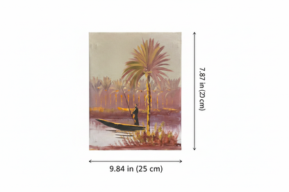 Dimension diagram showing 9.84 inch width and 7.87 inch height of the riverside palm oil painting canvas