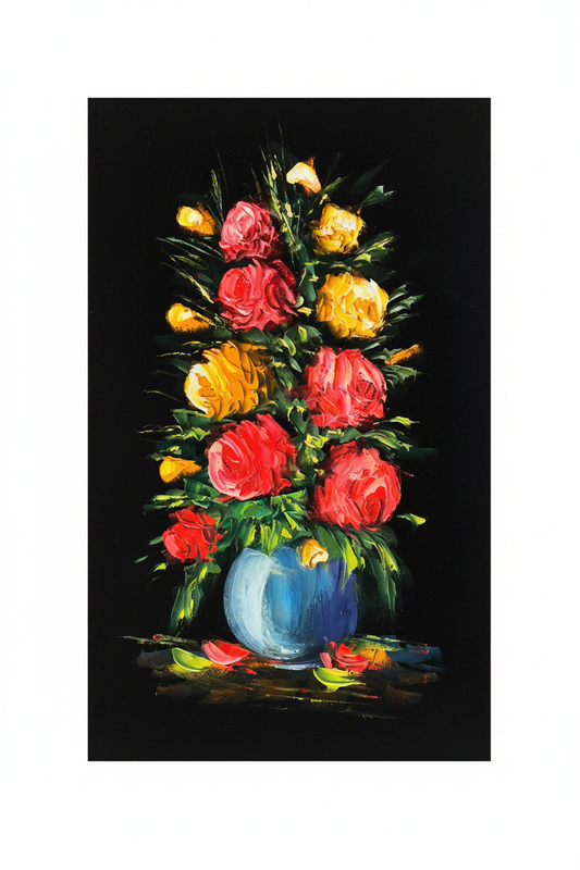 Roses in Blue original acrylic painting on white background — no frame, 11.81 x 23.62 inches