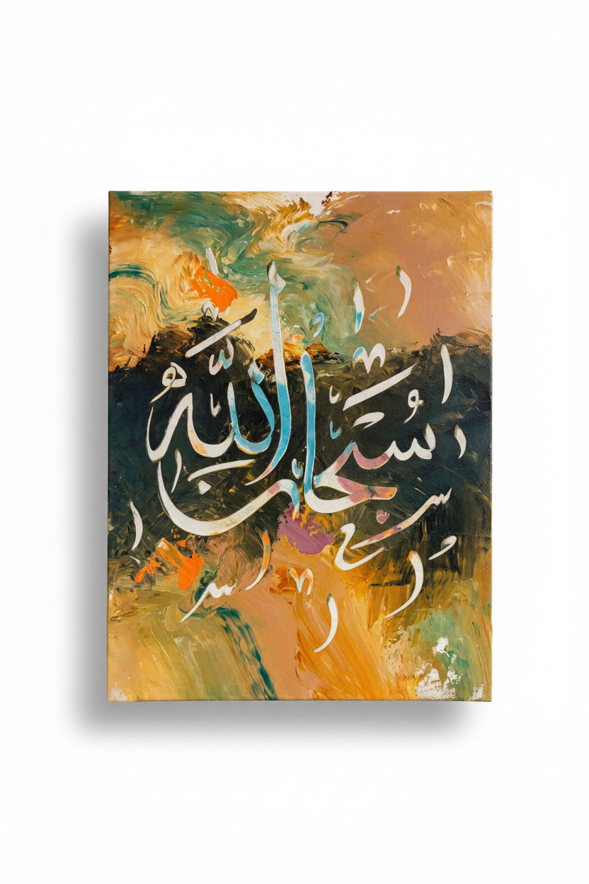 Subhanallah Arabic calligraphy canvas art on white background with soft drop shadow, portrait 3:4 ratio, 11.81 by 15.75 inches, no frame gallery wrap