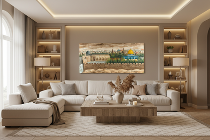 Al-Aqsa painting displayed in family room lifestyle setting