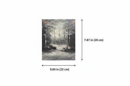 Dimension diagram showing 9.84 inch width and 7.87 inch height of the dark forest oil painting canvas