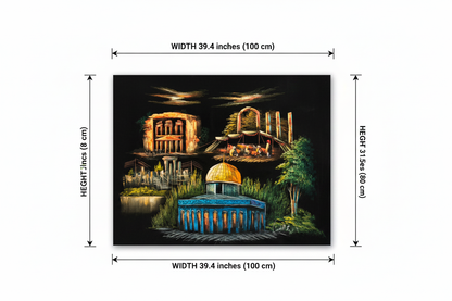 Dimension diagram for Dome of the Rock and Petra Heritage oil painting — 39.4 inches wide by 31.5 inches tall (100cm x 80cm)
