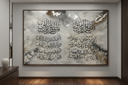 Al-Mu'awwidhatayn canvas displayed in an elegant hallway