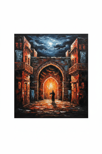 Moonlit archway night old city heritage canvas art on white background product photo