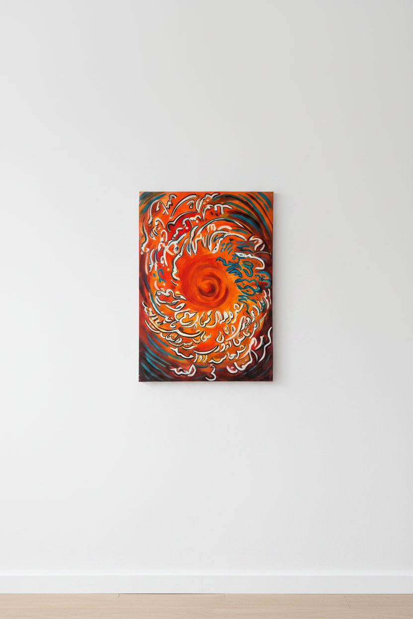 Islamic calligraphy canvas wall art mounted on empty white wall – frameless gallery wrap