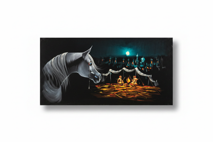 Arabian horse desert night scene canvas wall art on white background with shadow – 47x24 inches
