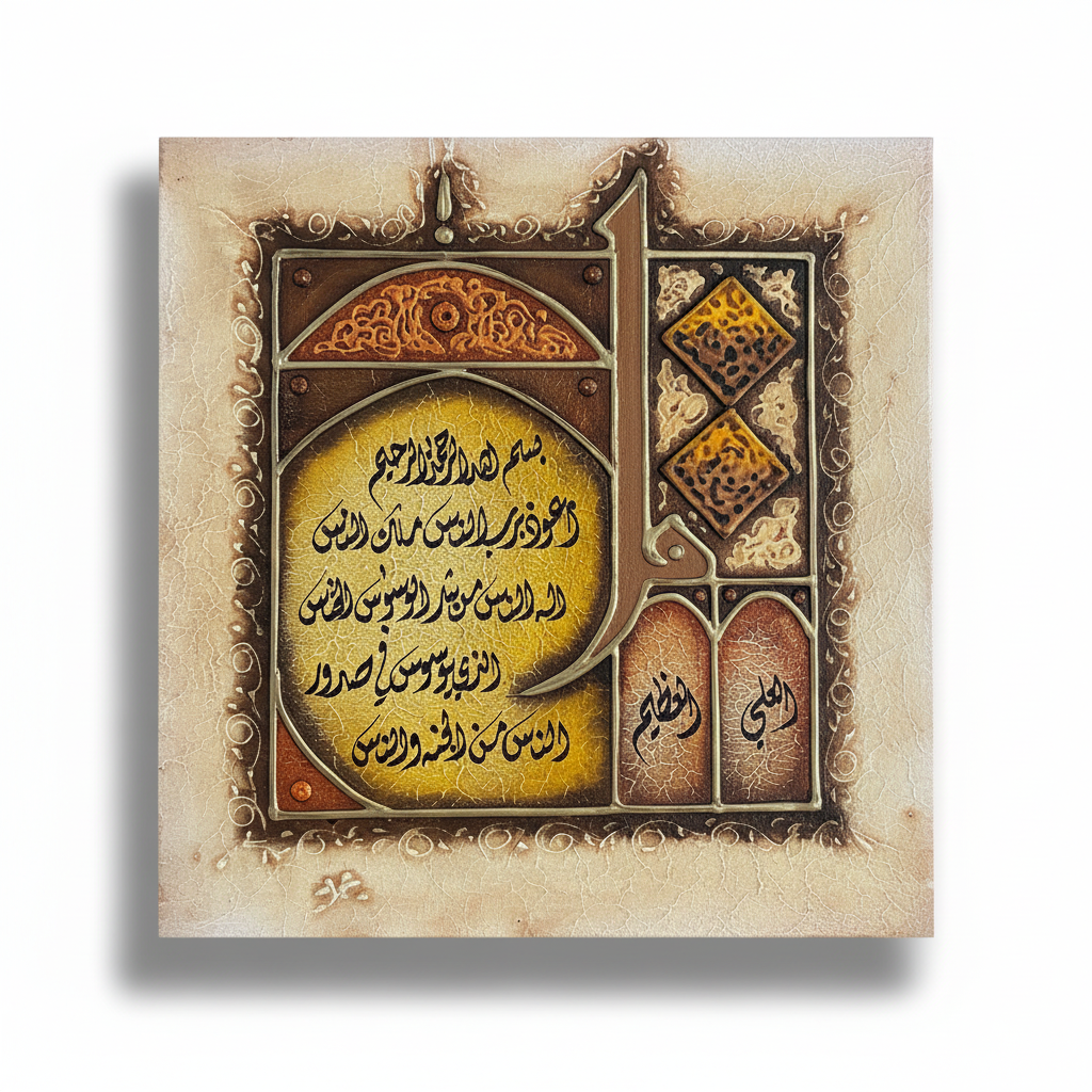Al-Ali Al-Aleem Islamic calligraphy canvas on white background with shadow