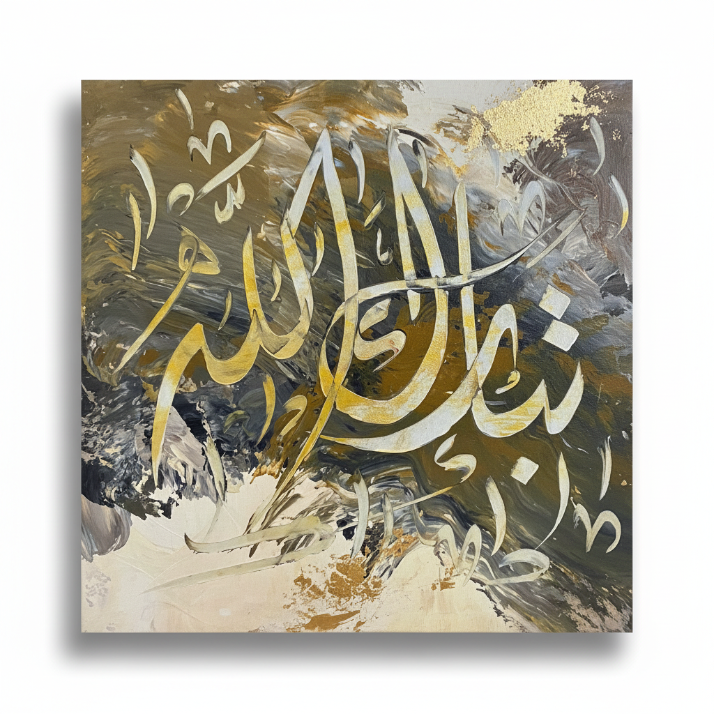 MashaAllah gold olive calligraphy canvas isolated on white background with soft drop shadow