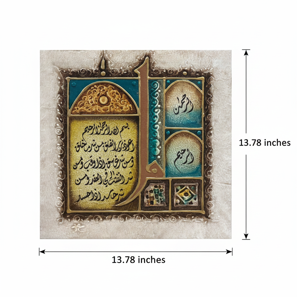 Dimension diagram – 13.78 x 13.78 inches Al-Rahman Al-Raheem canvas