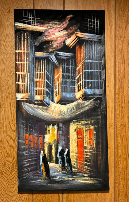 Ancient Alley at Night — Original Oil Painting on Canvas | 11.81" × 23.62"