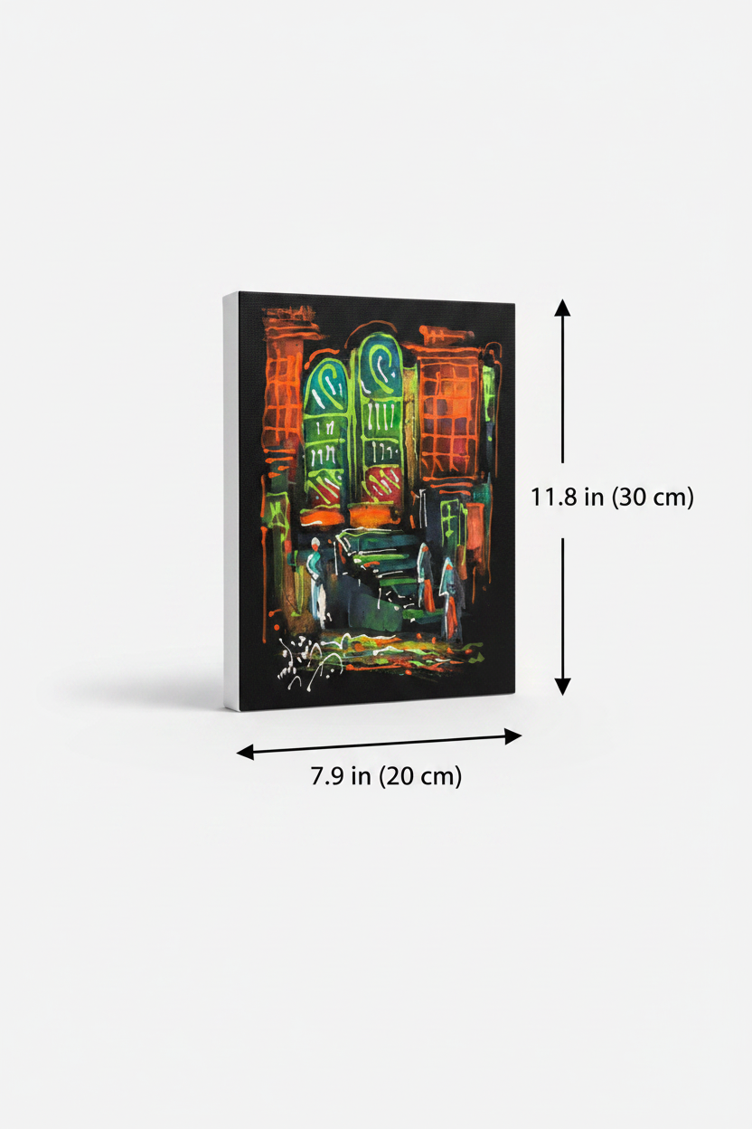 Mosque facade night canvas art with dimensions 7.9 inches wide x 11.8 inches tall 20cm x 30cm