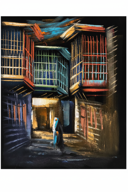 Arabian old city alley at night fine art canvas on white background product photo