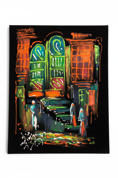 Mosque facade night Islamic heritage canvas art on white background product photo