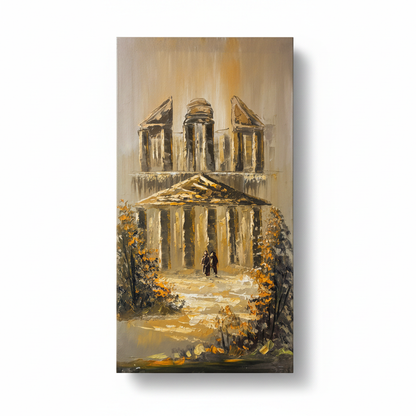Ancient Temple oil painting on white background with shadow