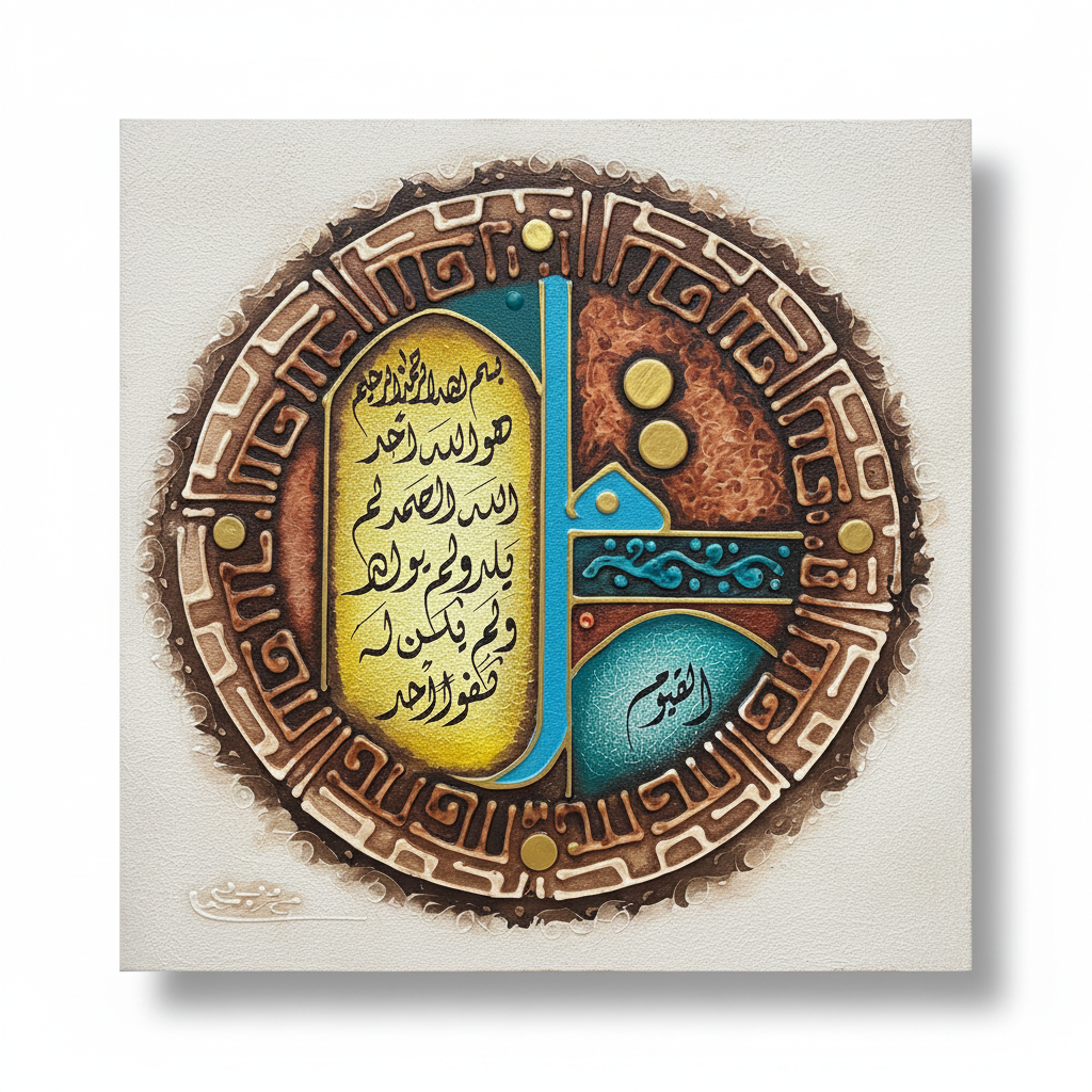 Surah Al-Ikhlas canvas wall art on white background with shadow