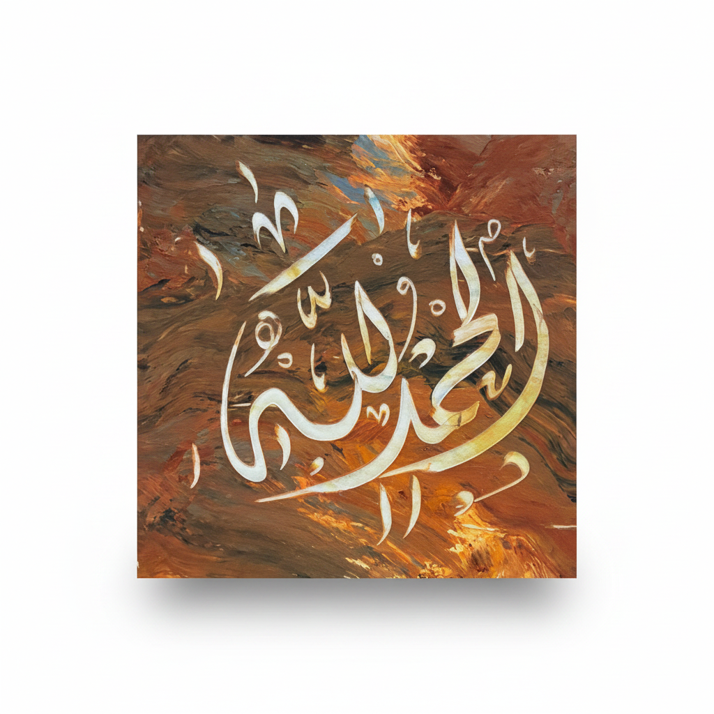 Alhamdulillah calligraphy canvas isolated on white background with soft drop shadow