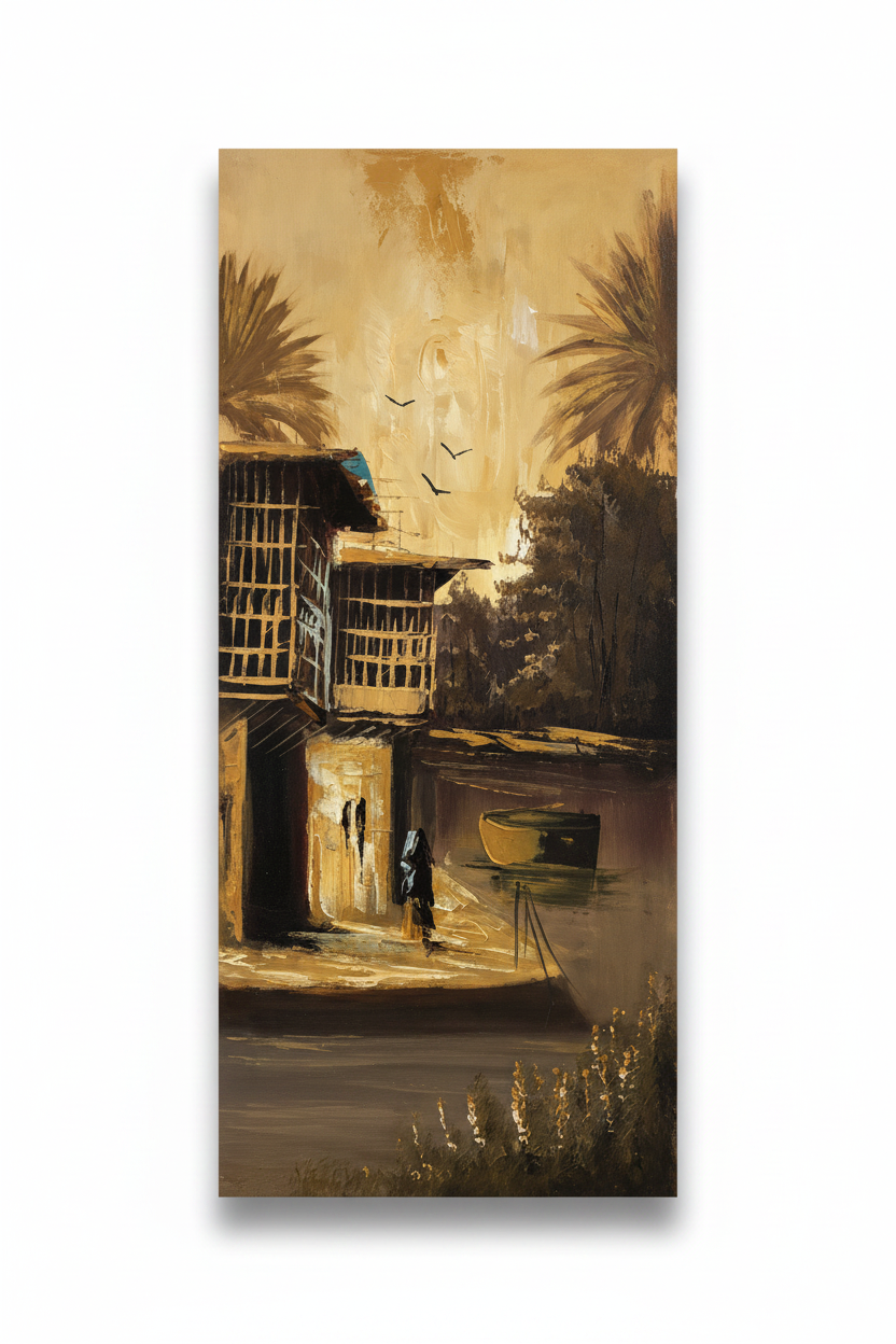 Original oil painting isolated on white background with soft drop shadow, no frame