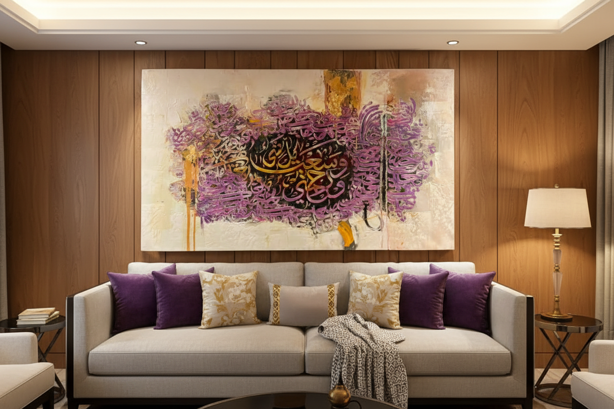 Wa Sa Yaraa Allah canvas displayed in a modern living room above sofa