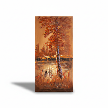Autumn Solitude by the Lake oil painting isolated on white background with shadow