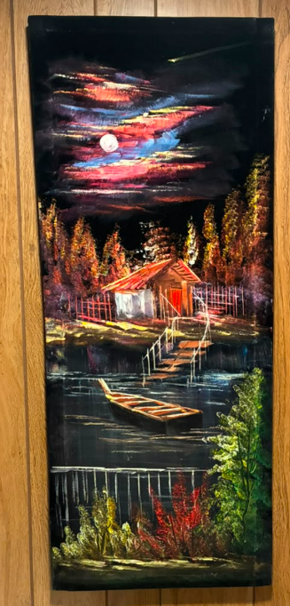 Moonlit Lakeside Cabin – Original Oil Painting on Canvas