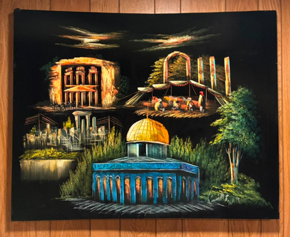 Dome of the Rock & Petra Heritage — Original Oil Painting on Canvas | 39.4" × 31.5"