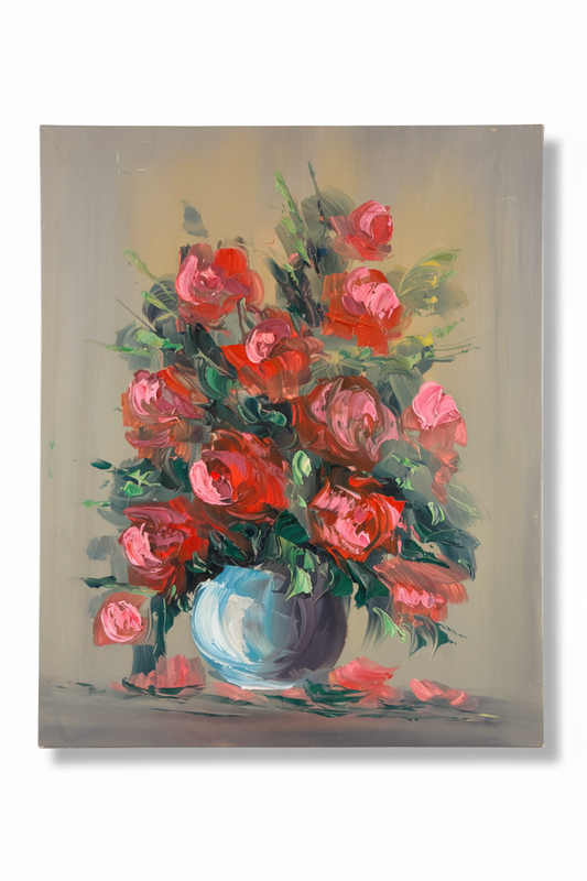 Red rose bouquet oil painting isolated with shadow, no background