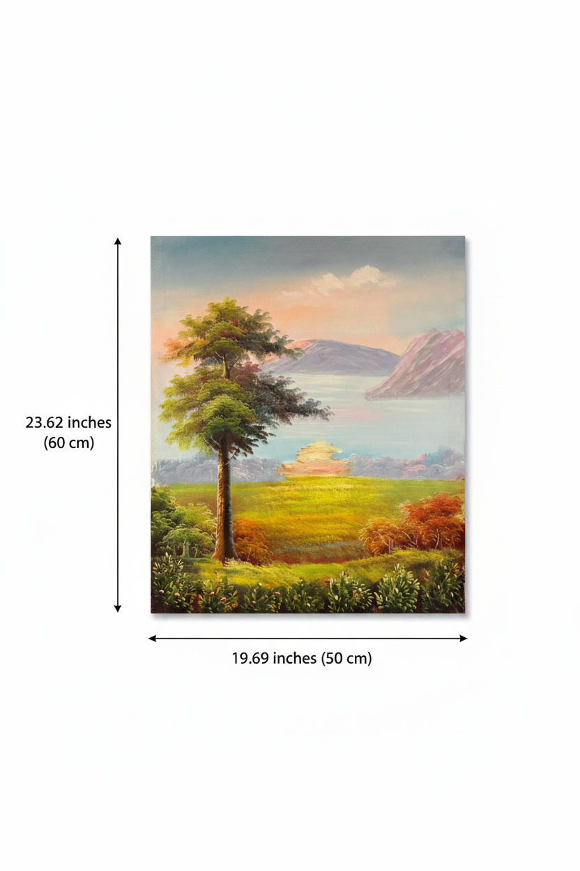Dimension diagram showing painting size 19.69 inches wide by 23.62 inches tall on white background