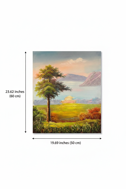 Dimension diagram showing painting size 19.69 inches wide by 23.62 inches tall on white background