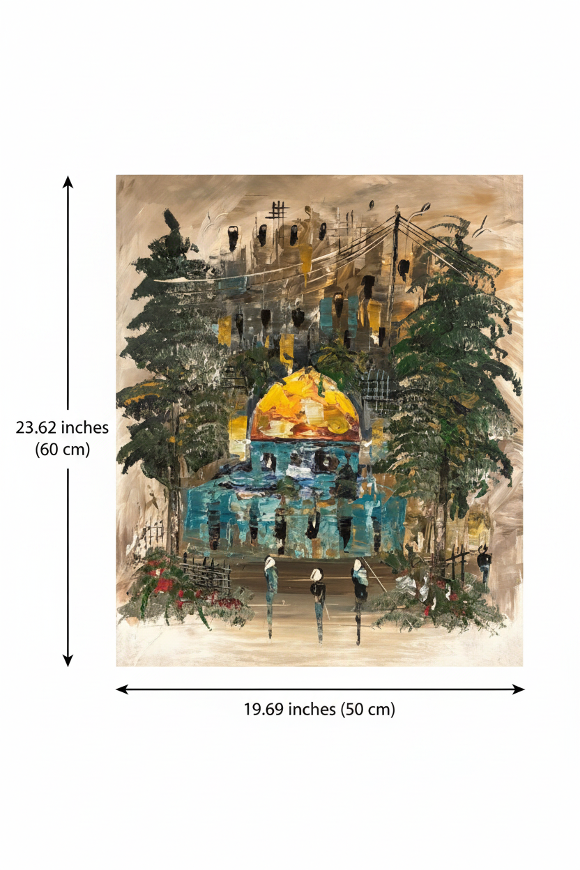 Dimension diagram showing painting size 19.69 inches wide by 23.62 inches tall on white background