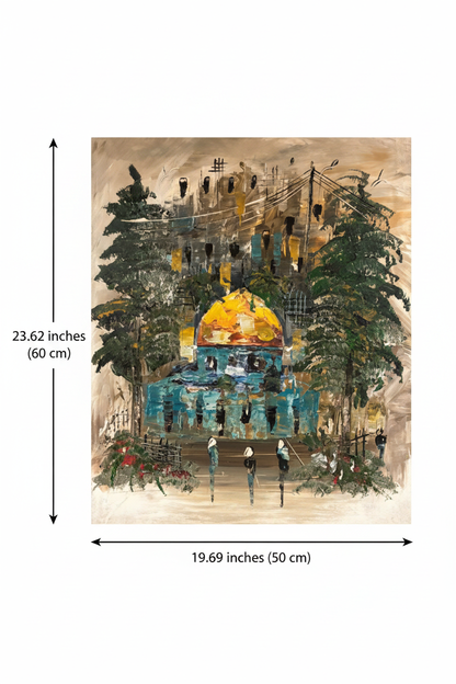 Dimension diagram showing painting size 19.69 inches wide by 23.62 inches tall on white background