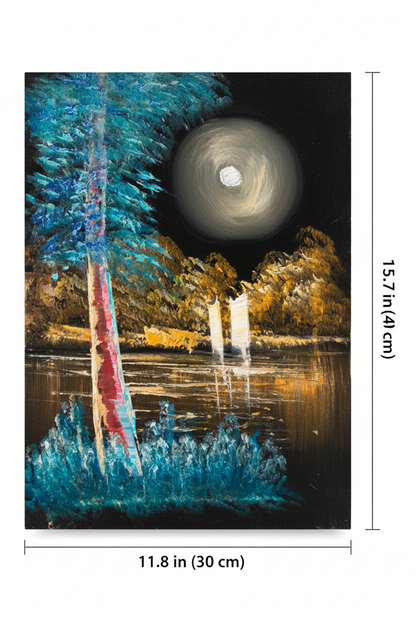 Giant full moon forest lake canvas art with dimensions 11.8 inches wide x 15.7 inches tall 30cm x 40cm