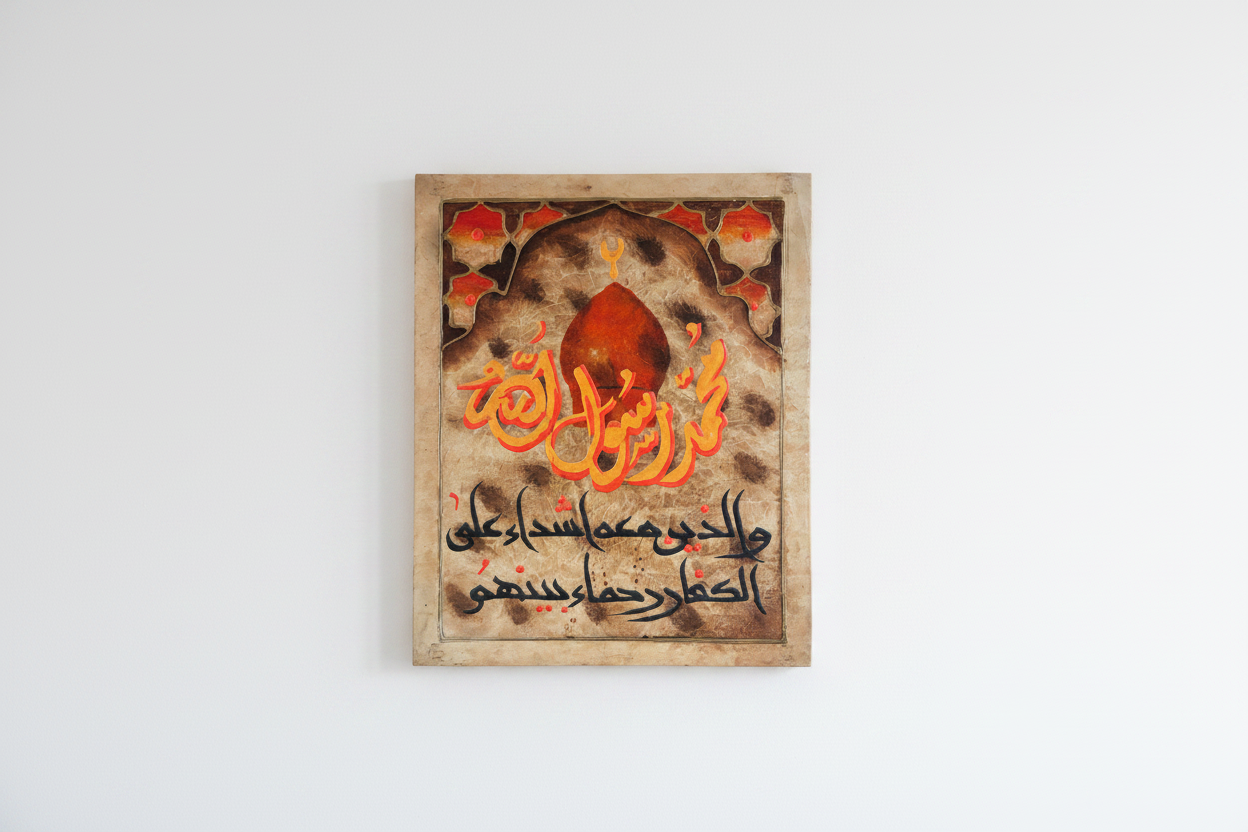 Muhammad Rasul Allah Islamic calligraphy canvas art centered on empty white wall – no frame gallery wrapped