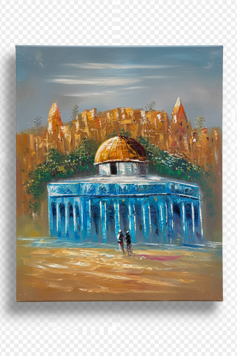 Al-Aqsa Mosque and Dome of the Rock oil painting isolated on transparent background with natural drop shadow