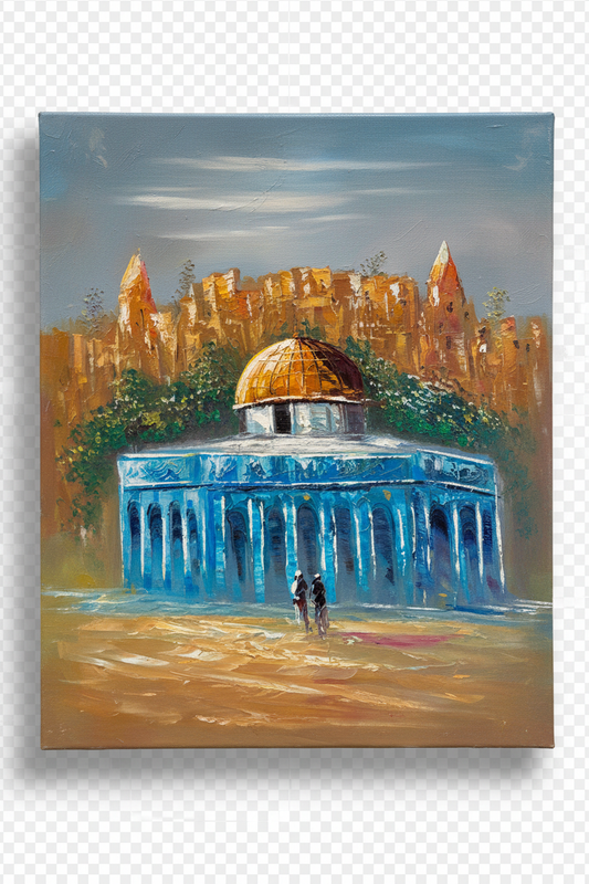 Al-Aqsa Mosque and Dome of the Rock oil painting isolated on transparent background with natural drop shadow
