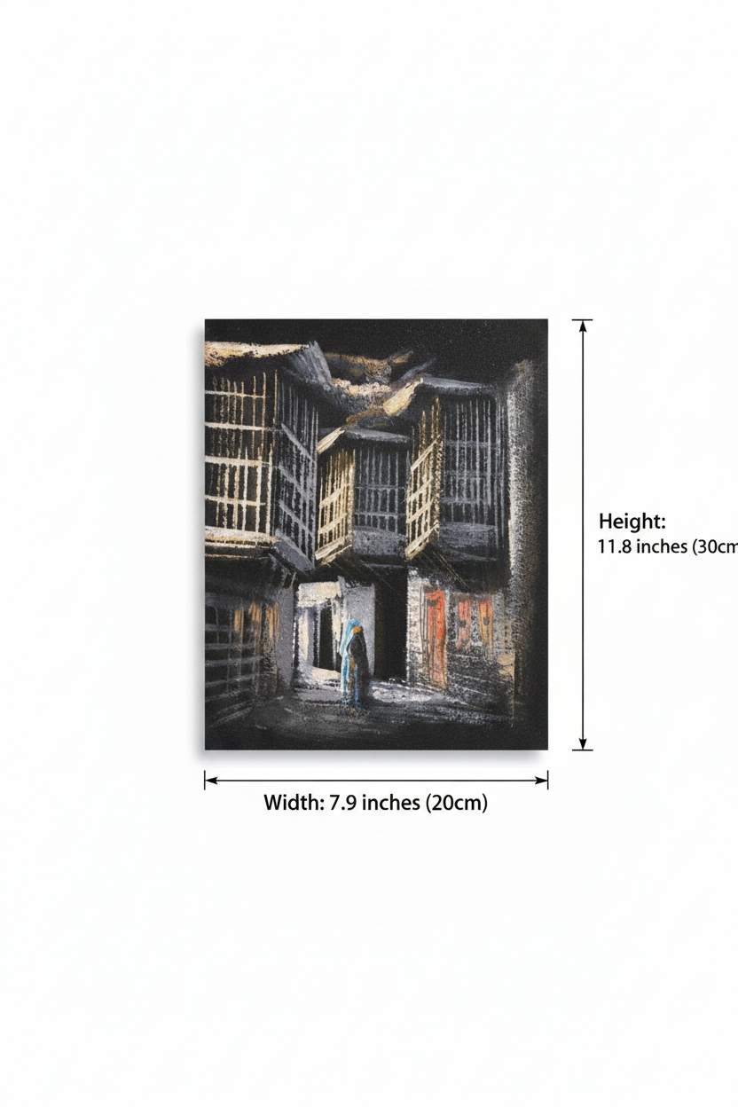 Old city alleyway canvas art with dimensions 7.9 inches wide x 11.8 inches tall 20cm x 30cm