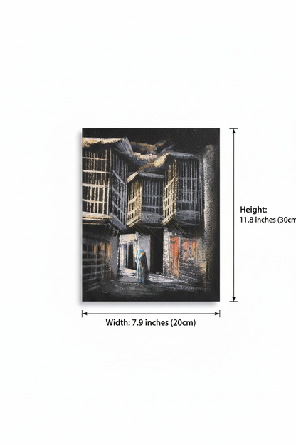 Old city alleyway canvas art with dimensions 7.9 inches wide x 11.8 inches tall 20cm x 30cm