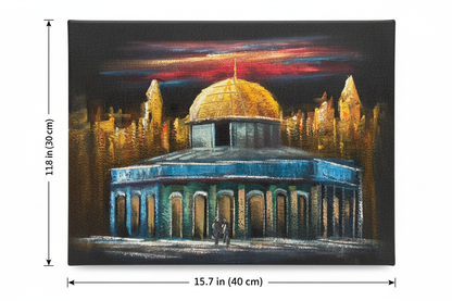 Dome of the Rock panorama night canvas art with dimensions 15.7 inches wide x 11.8 inches tall 40cm x 30cm